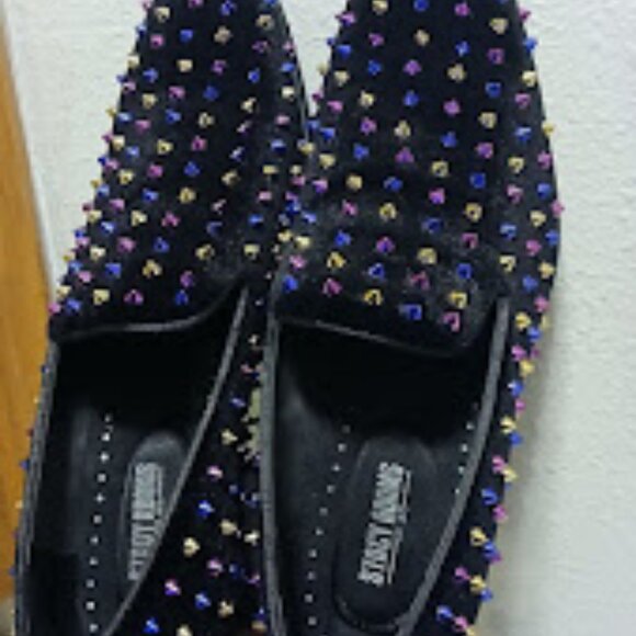 Stacy Adams Spire Spiked Loafers Black Velvet Multicolor Studs Men’s 11M NWOB